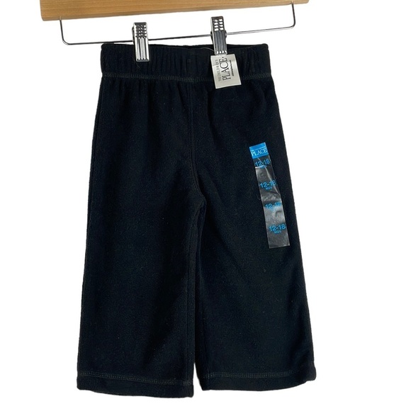 NWT The Children’s Place Fleece Pants SZ 12-18 mos Black Soft Elastic Waist Band - Picture 1 of 7
